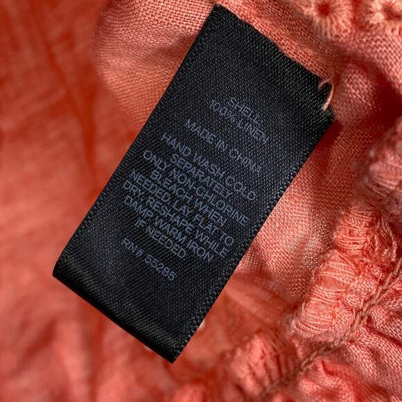 Express Salmon Peach Pink One Shoulder Ruffle 100% Linen Top Women's Size Medium - Picture 6 of 7